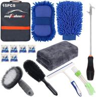 🚗 premium autodeco 15-piece car wash cleaning tools kit for complete interior car care: chenille microfiber wash mitt, towels, sponge, tire brush, window scraper & duster - blue canvas bag included logo