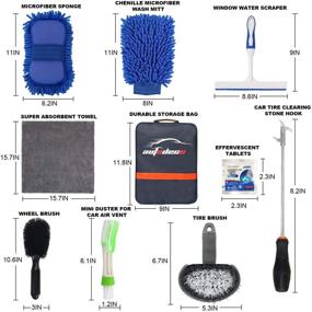 img 3 attached to 🚗 Premium AUTODECO 15-Piece Car Wash Cleaning Tools Kit for Complete Interior Car Care: Chenille Microfiber Wash Mitt, Towels, Sponge, Tire Brush, Window Scraper & Duster - Blue Canvas Bag Included