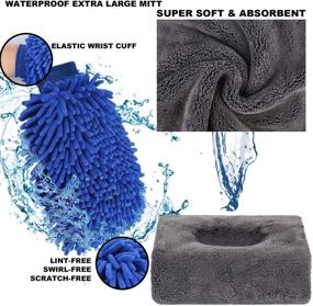 img 2 attached to 🚗 Premium AUTODECO 15-Piece Car Wash Cleaning Tools Kit for Complete Interior Car Care: Chenille Microfiber Wash Mitt, Towels, Sponge, Tire Brush, Window Scraper & Duster - Blue Canvas Bag Included