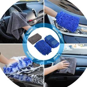 img 1 attached to 🚗 Premium AUTODECO 15-Piece Car Wash Cleaning Tools Kit for Complete Interior Car Care: Chenille Microfiber Wash Mitt, Towels, Sponge, Tire Brush, Window Scraper & Duster - Blue Canvas Bag Included