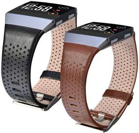 img 4 attached to CAGOS Genuine Leather Straps for Fitbit Ionic - 2 Pack Breathable Replacement Wristbands for Men and Women - Dark Brown & Black - Compatible with Fitbit Ionic Smart Watch