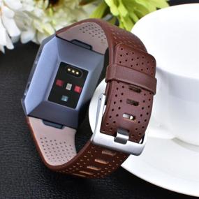 img 3 attached to CAGOS Genuine Leather Straps for Fitbit Ionic - 2 Pack Breathable Replacement Wristbands for Men and Women - Dark Brown & Black - Compatible with Fitbit Ionic Smart Watch