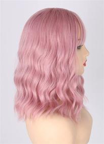 img 2 attached to Women's Bob Hair Wigs – Topcosplay Pastel Pink, Short Wavy Curly Shoulder Length Wig with Air Bangs