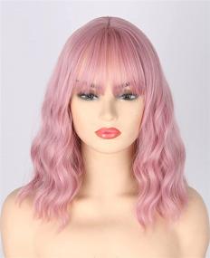 img 1 attached to Women's Bob Hair Wigs – Topcosplay Pastel Pink, Short Wavy Curly Shoulder Length Wig with Air Bangs