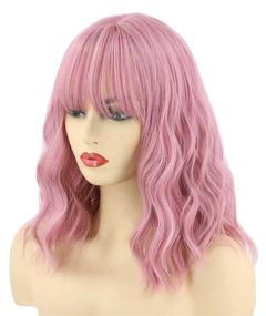 img 4 attached to Women's Bob Hair Wigs – Topcosplay Pastel Pink, Short Wavy Curly Shoulder Length Wig with Air Bangs