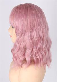 img 3 attached to Women's Bob Hair Wigs – Topcosplay Pastel Pink, Short Wavy Curly Shoulder Length Wig with Air Bangs