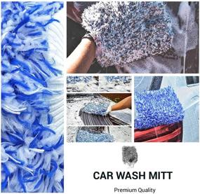 img 2 attached to 🧤 1776 Store Microfiber Car Wash Mitt Set of 2 - Premium Quality, Large Size (Blue and Black), Machine Washable