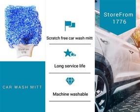 img 3 attached to 🧤 1776 Store Microfiber Car Wash Mitt Set of 2 - Premium Quality, Large Size (Blue and Black), Machine Washable