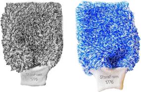 img 4 attached to 🧤 1776 Store Microfiber Car Wash Mitt Set of 2 - Premium Quality, Large Size (Blue and Black), Machine Washable