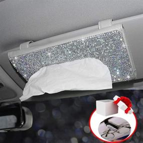 img 4 attached to 🚗 Держатель для бумажных салфеток Dotesy Sparkling Bling для автомобиля с кристаллами из кожи и блестящим зажимом для солнечных очков для женщин - бежевый