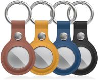 set of 4 leather protective cases for apple airtag finder - secure 🔒 holder with keychain ring - anti-scratch case holders in black, blue, brown, and yellow logo