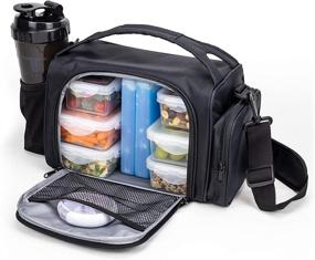 img 3 attached to 🍱 Insulated Meal Prep Lunch Box: 6 Food Portion Control Containers, BPA-Free, Reusable, Microwavable, Freezer Safe - Includes Shaker Cup, Pill Organizer, Shoulder Strap & Storage Pocket (Black)