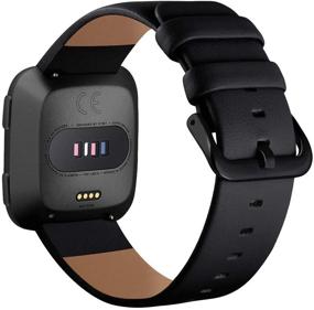 img 3 attached to 👌 Стильный кожаный ремешок для Fitbit Versa 2 - ремешки KADES для женщин и мужчин (черный)