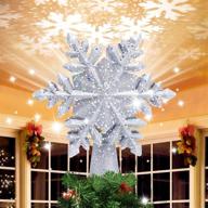 🎄 heyhouse christmas tree topper: rotating snowflake light with hollow glitter - xmas decoration (silver) logo
