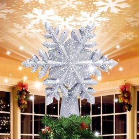 img 4 attached to 🎄 HEYHOUSE Christmas Tree Topper: Rotating Snowflake Light with Hollow Glitter - Xmas Decoration (Silver)