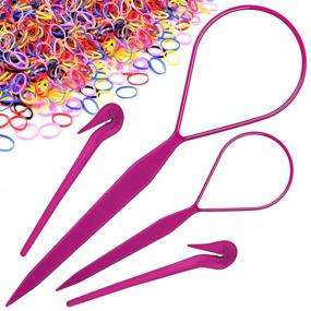 img 4 attached to 💁 Girls Hair Rubber Bands Kit, IKOCO Topsy Tail Hair Tools Set with 2 Hair Band Removers & 1000 Colorful Rubber Bands for Hair