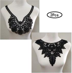 img 1 attached to 🌺 2 Black Fabric Flower Lace Applique Collars for Sewing, DIY Accessory - Polyester Neckline Lace Collar Appliques (Color D)