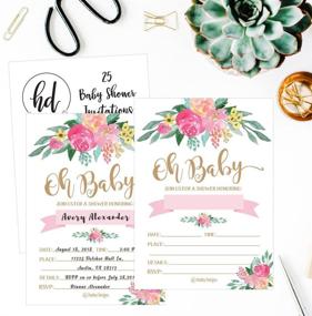 img 3 attached to 🌸 25 Adorable Floral Oh Baby Shower Invitations For Girls, Pink Blush Gold Flowers Design Perfect for Personalized Vintage Coed Themed Party — High-Quality Cardstock Paper Supplies, Decorations, and Customizable Fill-In Invitation