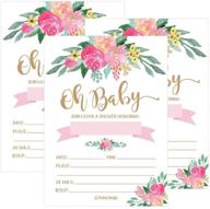 🌸 25 adorable floral oh baby shower invitations for girls, pink blush gold flowers design perfect for personalized vintage coed themed party — high-quality cardstock paper supplies, decorations, and customizable fill-in invitation logo