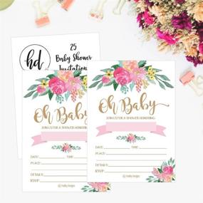 img 1 attached to 🌸 25 Adorable Floral Oh Baby Shower Invitations For Girls, Pink Blush Gold Flowers Design Perfect for Personalized Vintage Coed Themed Party — High-Quality Cardstock Paper Supplies, Decorations, and Customizable Fill-In Invitation