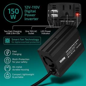 img 3 attached to ⚡ 150W DC 12V to 110V AC Car Power Inverter with Dual USB Charger (Black) - Car Charger for Enhanced Performance