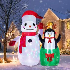 img 4 attached to 🎅 HOOJO 8 FT Christmas Inflatables Outdoor Decorations with Rotating Colorful Lights - Snowman with Penguin on Box for Holiday, Party, Yard, Garden, Lawn