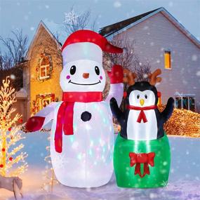 img 3 attached to 🎅 HOOJO 8 FT Christmas Inflatables Outdoor Decorations with Rotating Colorful Lights - Snowman with Penguin on Box for Holiday, Party, Yard, Garden, Lawn