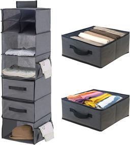 img 4 attached to 🗄️ TAVOLOZZA 6-Shelf Closet Organizer with Divisible Drawers, Side Pockets, Grey, 13" L x 12.2" W x 42.5" H - Hanging Shelves for Enhanced Storage