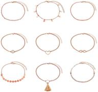 🌞 nvenf 9pcs anklets: layered chain and bohemia heart sequin charm set - adjustable foot jewelry for women - perfect for summer beach logo