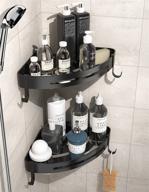 couah 2 pack shower corner shelf: adhesive or wall mount, rustproof metal bathroom storage with removable hooks (2pcs-black) logo