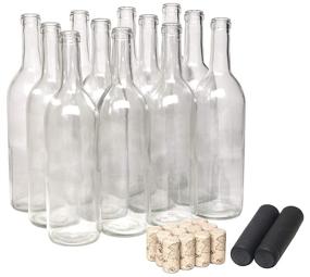 img 1 attached to North Mountain Supply 750ml Glass Bordeaux Wine Bottle Package - 12-Pack with Premium Corks and PVC Shrink Capsules - Flat-Bottomed Cork Finish