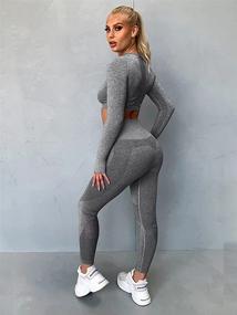 img 2 attached to 👖 OQQ Women's High Waist Leggings with Long Sleeve Crop Top Set - Perfect Yoga 2 Piece Workout Outfit