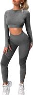 👖 oqq women's high waist leggings with long sleeve crop top set - perfect yoga 2 piece workout outfit logo