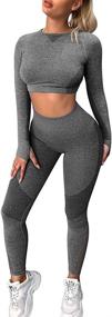 img 4 attached to 👖 OQQ Women's High Waist Leggings with Long Sleeve Crop Top Set - Perfect Yoga 2 Piece Workout Outfit