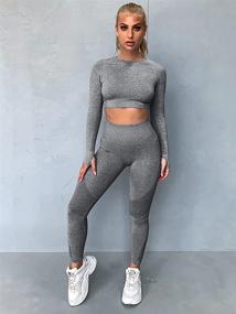 img 3 attached to 👖 OQQ Women's High Waist Leggings with Long Sleeve Crop Top Set - Perfect Yoga 2 Piece Workout Outfit