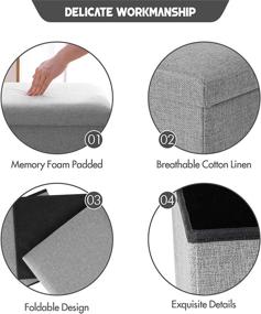 img 2 attached to 🪑 ANMINY Gray Cotton Linen Foldable Storage Ottoman Cube - 12 x 12 x 12 Inches, Solid Color, Foot Rest Stool with Memory Foam Padded Seat