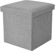 🪑 anminy gray cotton linen foldable storage ottoman cube - 12 x 12 x 12 inches, solid color, foot rest stool with memory foam padded seat logo