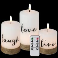 🕯️ dromance flameless flickering candles battery operated with 10-key remote and timer | set of 3 real wax 3d wick hemp rope led pillar candles | white | christmas decor | sizes: 3 x 4.7, 5.7, 6.7 inches логотип