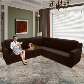 img 3 attached to 🛋️ ROFASVCO Чехлы для углового модульного дивана: Максимальная защита и комфорт для диванов в форме буквы "L" - Водоотталкивающие, дружественные к домашним животным, с антискользящим покрытием (Кофе, Большой)