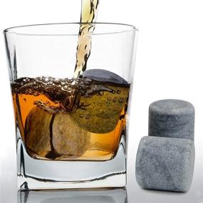 img 1 attached to 🥃 Premium Whiskey Chilling Stones Gift Set of 6 with Wooden Storage Tray & Forceps: Keep Drinks Cool without Dilution. Round Granite Rocks Enhance Cocktails and Scotch, Replacing Ice Cubes or Soapstone