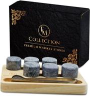 🥃 premium whiskey chilling stones gift set of 6 with wooden storage tray & forceps: keep drinks cool without dilution. round granite rocks enhance cocktails and scotch, replacing ice cubes or soapstone logo