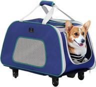 🐶 medium dog and cat carrier with wheels - collapsible pet travel carrier for small to medium-sized pets up to 33 lbs, with telescopic handle, mesh windows for ventilation, and safety rope logo