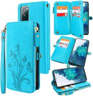 🔒 lacass [cards theft scan protection] 10-card slot zipper pocket wallet case flip leather cover with wrist strap, magnetic closure stand for samsung galaxy s20 fe 5g (blue) logo