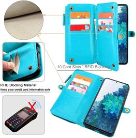 img 3 attached to 🔒 Lacass [Cards Theft Scan Protection] 10-Card Slot Zipper Pocket Wallet Case Flip Leather Cover with Wrist Strap, Magnetic Closure Stand for Samsung Galaxy S20 FE 5G (Blue)