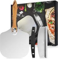 🍕 12 inch pizza peel with foldable wood handle and 14 inch stainless steel pizza rocker cutter - convenient metal pizza peel spatula for making and turning homemade pizza logo