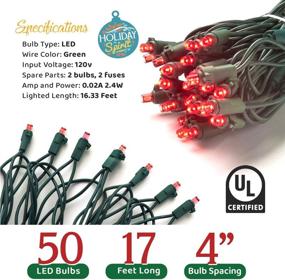 img 3 attached to Holiday Spirit Christmas Lights - 50 LED Christmas String Lights for Indoor & Outdoor Use - UL Approved - Ideal for Christmas Tree Lights, Outdoor Displays, Weddings, Parties - 17ft Length (Red)