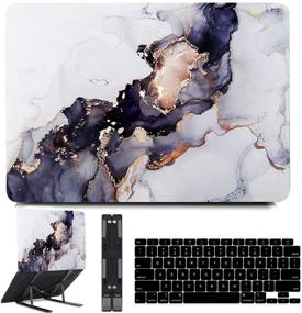 img 4 attached to 💻 B BELK Совместимый с чехлом для MacBook Air 13 дюймов 2020 2019 2018 года с процессором M1 A2337 A2179 A1932 с Touch ID, жесткий чехол + накладка на клавиатуру + черный ноутбук-стенд, чехол для MacBook Air 2020 года, дизайн в мраморном стиле