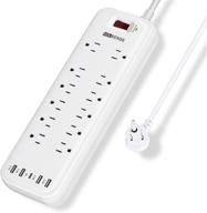 mksense power strip with 12 outlets & 4 usb ports - surge protector for home office - white logo