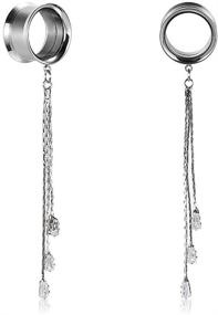 img 4 attached to 👂 COOEAR Fashion Earrings: Gauges for Ears, Double Flared Tunnels with Dangle Chain Expander Stretchers, 2g to 1 inch Size Options