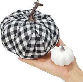 img 2 attached to 🎃 QBSM 12 Pcs Assorted Fall Artificial Pumpkins Set: Buffalo Plaid, Harvest White, Orange Velvet - Perfect for Fall Harvest Festival, Thanksgiving Decoration or Halloween Decor